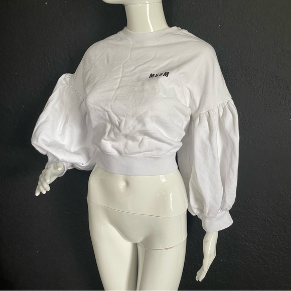 MSGM Puff Sleeve Crop Sweater Top Cotton - Picture 8 of 16